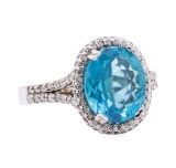 4.16 ctw Apatite And Diamond Ring - 14KT White Gold
