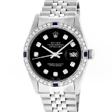Rolex Mens Stainless Steel Slate Black Diamond & Sapphire Datejust Wristwatch
