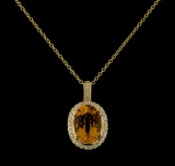 5.45 ctw Citrine and Diamond Pendant With Chain - 14KT Yellow Gold