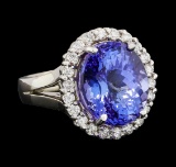 GIA Cert 11.27 ctw Tanzanite and Diamond Ring - 14KT White Gold