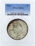 1924 $1 Peace Silver Dollar Coin PCGS MS66