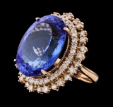 22.99 ctw Tanzanite and Diamond Ring - 14KT Rose Gold