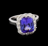 4.71 ctw Tanzanite and Diamond Ring - 14KT White Gold