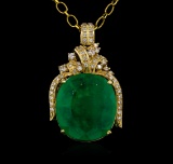 14KT Yellow Gold GIA Certified 50.88 ctw Emerald and Diamond Pendant With Chain