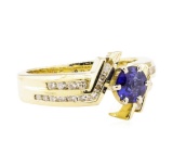 0.99 ctw Blue Sapphire And Diamond Ring - 14KT Yellow Gold
