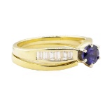 1.17 ctw Blue Sapphire and Diamond Ring Set - 14KT Yellow Gold