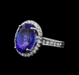 9.04 ctw Tanzanite and Diamond Ring - 14KT White Gold