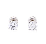 1.10 ctw Diamond Stud Earrings - 14KT White Gold