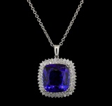 GIA Cert 40.78 ctw Tanzanite and Diamond Pendant With Chain - 14KT White Gold