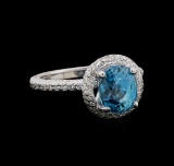 4.23 ctw Blue Zircon and Diamond Ring - 14KT White Gold