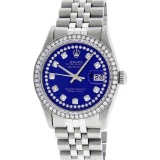 Rolex Mens Stainless Steel Blue String Diamond 36MM Datejust Wristwatch