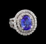 3.65 ctw Tanzanite and Diamond Ring - 14KT White Gold