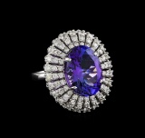 8.72 ctw Tanzanite and Diamond Ring - 14KT White Gold