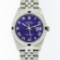 Rolex Mens Stainless Steel Purple Roman Diamond & Ruby Datejust Wristwatch