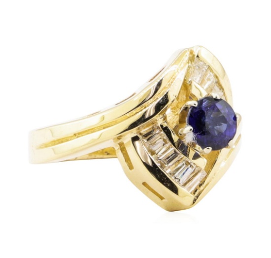 1.05 ctw Blue Sapphire And Diamond Ring - 14KT Yellow Gold