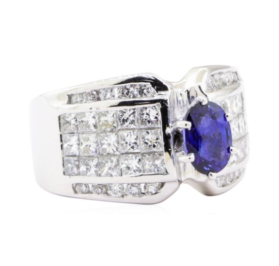 3.43 ctw Sapphire And Diamond Ring - 18KT White Gold