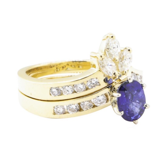 1.73 ctw Sapphire And Diamond Ring And Band - 14KT Yellow Gold