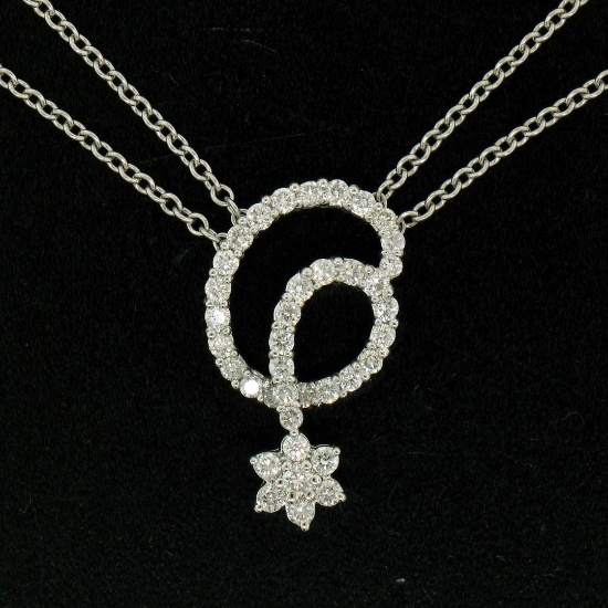 18K White Gold 1.15 ctw F VS2 Diamond Cluster Star Double Cable Chain Necklace