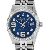 Rolex Mens Stainless Steel Blue Diamond 36MM Datejust Wristwatch