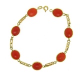 18k Yellow Gold 7 Oval Bezel Set Matched RARE Red Coral Link Bracelet