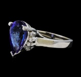 3.72 ctw Tanzanite and Diamond Ring - 14KT White Gold