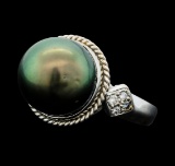 Tahitian Pearl and Diamond Ring - 14KT White Gold