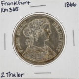 1866 2 Thaler Frankfurt KM365 Silver Coin