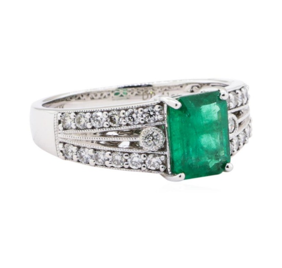 1.31 ctw Emerald and Diamond Ring - 14KT White Gold