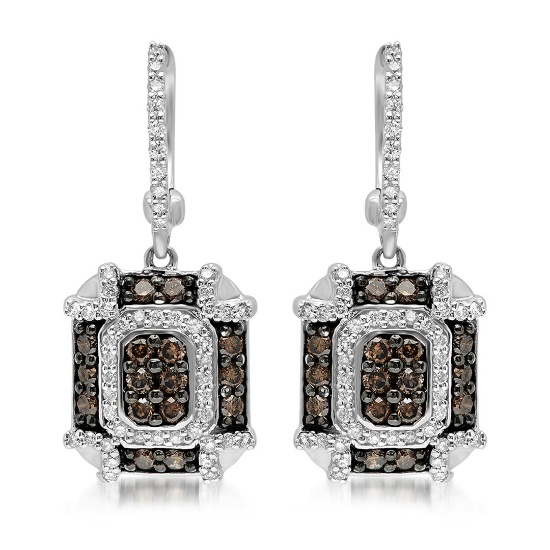 14k White Gold 1.04CTW Diamond and Brown Diamonds Earrings, (SI3/G)