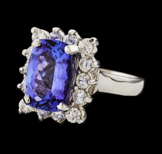 3.84 ctw Tanzanite and Diamond Ring - 14KT White Gold