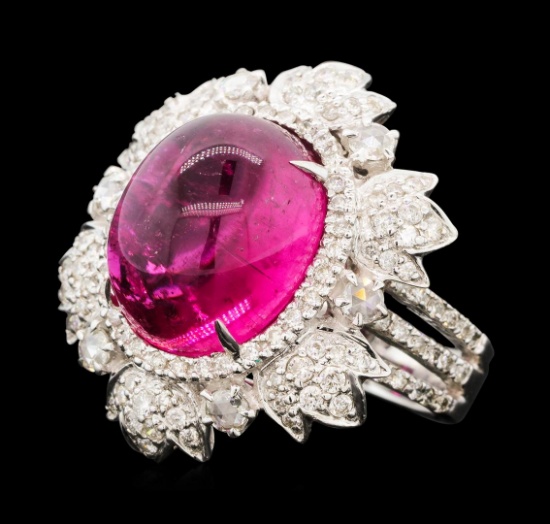 13.90 ctw Rubellite and Diamond Ring - 18KT White Gold