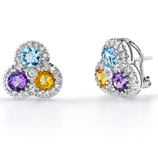 14k White Gold 3.62CTW Multi Color and Diamond Earrings, (SI3/G-H)