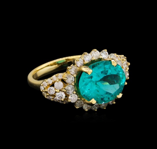 5.15 ctw Apatite and Diamond Ring - 14KT Yellow Gold