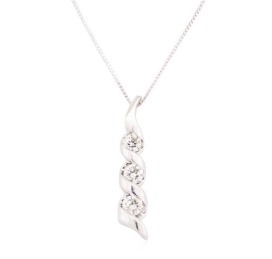 0.50 ctw Diamond Three Stone Pendant with Chain - 14KT White Gold