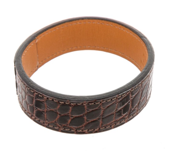 Hermes Brown Leather Crocodile Embossed Bracelet