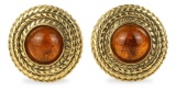 Chanel Gold Goldtone Coiled Rope & Amber Tone Murano Glass Earrings