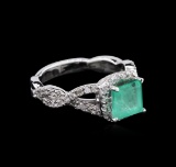 1.45 ctw Emerald and Diamond Ring - 14KT White Gold