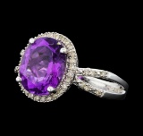 3.25 ctw Amethyst and Diamond Ring - 14KT White Gold