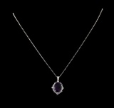 4.46 ctw Amethyst and Diamond Pendant With Chain - 14KT White Gold