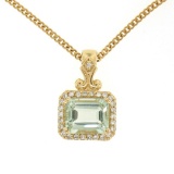 14K Yellow Gold 3.77 ctw VS Diamond Green Amethyst Pendant w/ 20