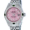 Rolex Ladies Stainless Steel Pink Diamond & Emerald Datejust Wristwatch