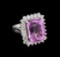 15.37 ctw Kunzite and Diamond Ring - 14KT White Gold