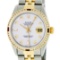 Rolex Mens 2 Tone 14K MOP Ruby Diamond Channel Set Datejust Wristwatch