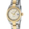 Rolex Ladies Quickset 2 Tone 18K Cream Diamond Datejust Oyster Band Wristwatch W