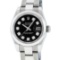 Rolex Ladies Stainless Steel Black Diamond Quickset Datejust Wristwatch With Rol