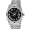 Rolex Mens Stainless Steel Black Roman Diamond & Emerald Datejust Wristwatch Wit