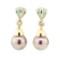 0.16 ctw Diamond and Pearl Earrings - 14KT Yellow Gold