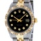 Rolex Mens 2 Tone 14K Black Pyramid Diamond 36MM Datejust Wristwatch