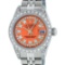 Rolex Ladies Stainless Steel 26MM Orange String Diamond Lugs Datejust Wristwatch