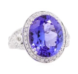 12.53 ctw Tanzanite and Diamond Ring - 14KT White Gold